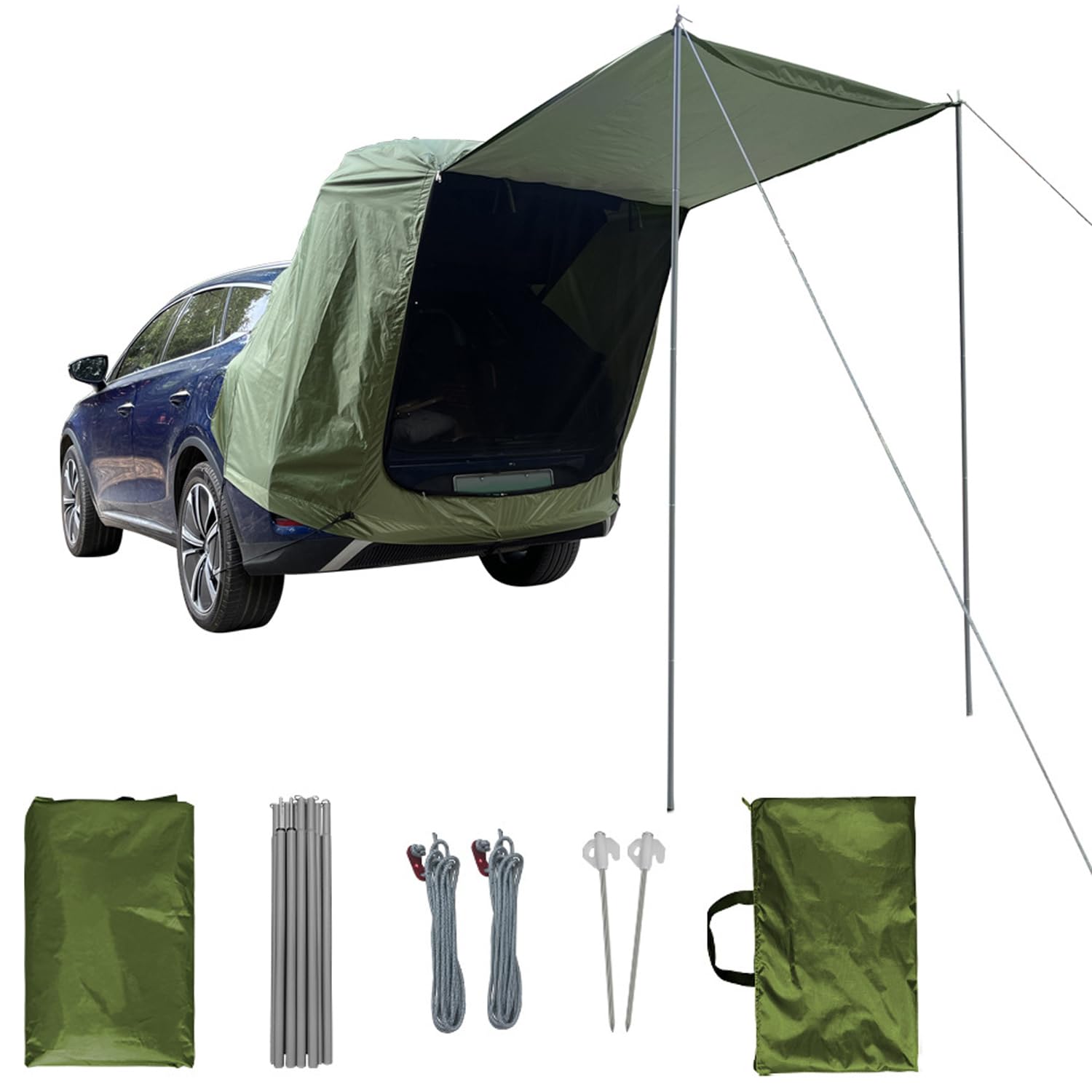 Tente arrière pour voiture avec moustiquaire, coupe-vent, protection solaire et étanche, tente de voiture, hayon, auvent de voiture pour SUV, auvent de voiture pour camping et aventure en plein