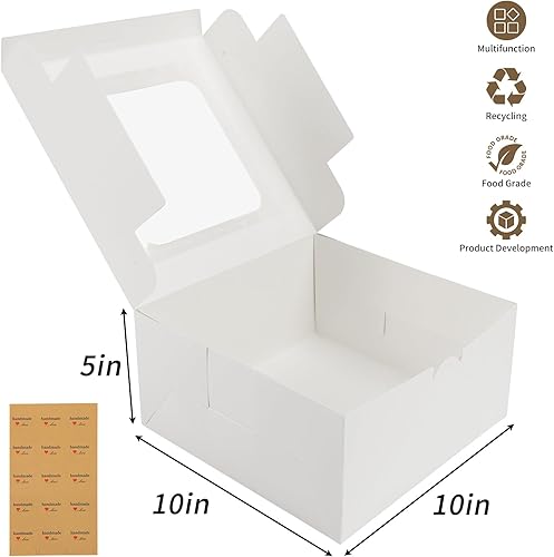 Miniatura 9 de Moretoes 32 cajas para pasteles de 10 x 10 x 5 pulgadas con ventana de 10 pulgadas, cajas blancas de pastelería para pasteles, galletas, cupcakes,
