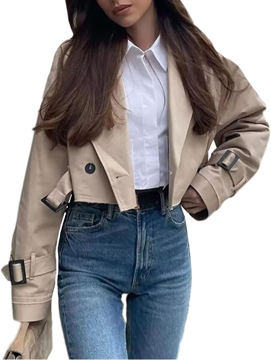 Damen Trenchcoat - Klassisch, Vielseitig, Frühling & Herbst - Business Casual - Black, Regular, Trench, Polyester-Lining, Nicht wasserfest, Für Frauen, Sozial aktiv, Verschiedene Anlässe