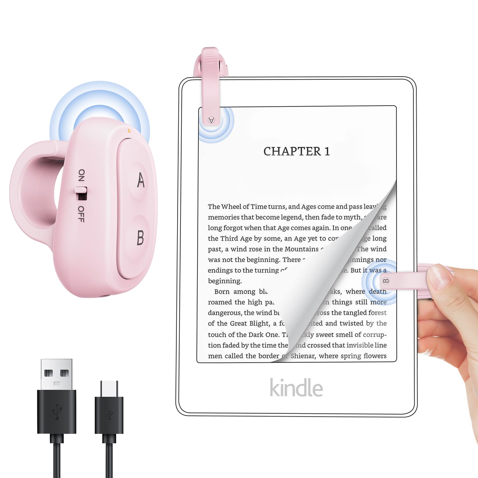 Telecomando per girare pagine per Kindle Paperwhite Turner eReader: scatto remoto della fotocamera, Kindle Clicker Page Turner per iPad, tablet Android, Surface e-book, lettura fumetti, accessori rosa