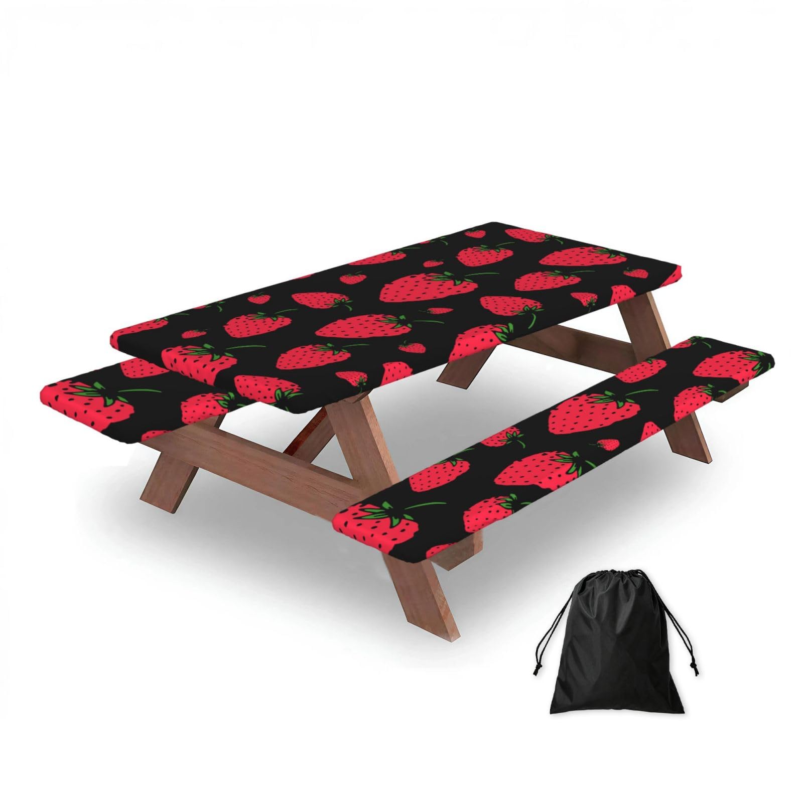 Dopklna As Picture Strawberry Strawberry, Picnic Table Cover With Bench Covers -Waterproof Elastic Fitted Tablecloth For Garden Camping Patio 76X152cm