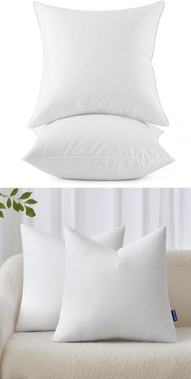 MIULEE 20x20 Pillow Inserts, Pack of 2 Down Feather Premium Throw Pillows with Cotton Fabric Bundle Nowoven Decorative Pillow Insertsfor Bed Couch Living Room Sofa