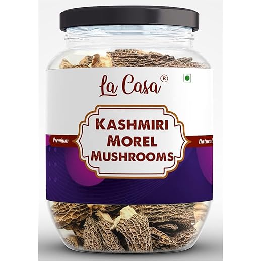 La Casa Sundried Kashmiri Morel Mushroom | Kanne Gucchi | Black Morchella | Rich in Vitamin D, Good Antioxidant & Helps in Weight Loss | 50gms |