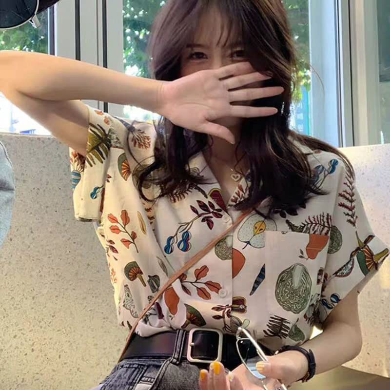 BXCNCKD Harajuku Shirts Spring Summer Blouse Mushroom Shirt Cottagecore Clothing Mushroom Button Shirt3