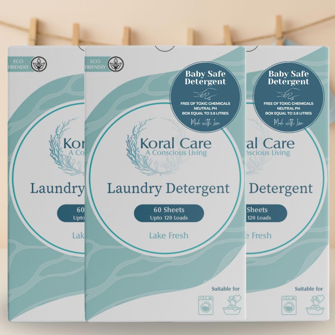 Koral Care Baby Laundry Detergent Sheets, 180 Sheets (= 11 L of Liquid), No Harsh Chemicals, Safe for Sensitive Skin, pH adjusted, Hypoallergenic, Tough on stains, Gentle on Mother's Hands (3)-image-42