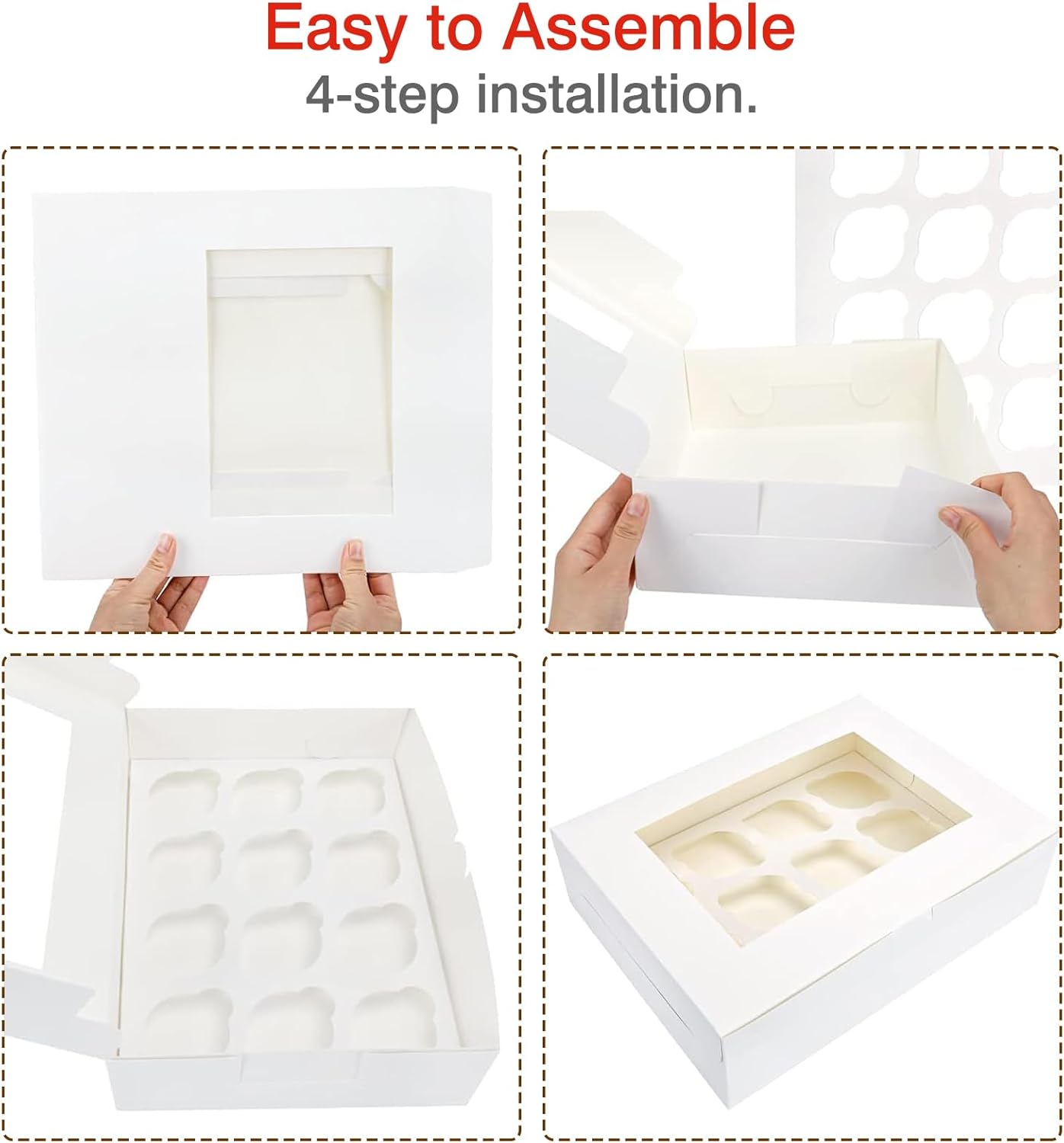 Moretoes Cupcake Boxes, 13x10x3.5 Inches 30pcs 12 Count Bakery Boxes with Window and Inserts to Fit Muffins, for Birthday Holiday Party Bakery Supplies