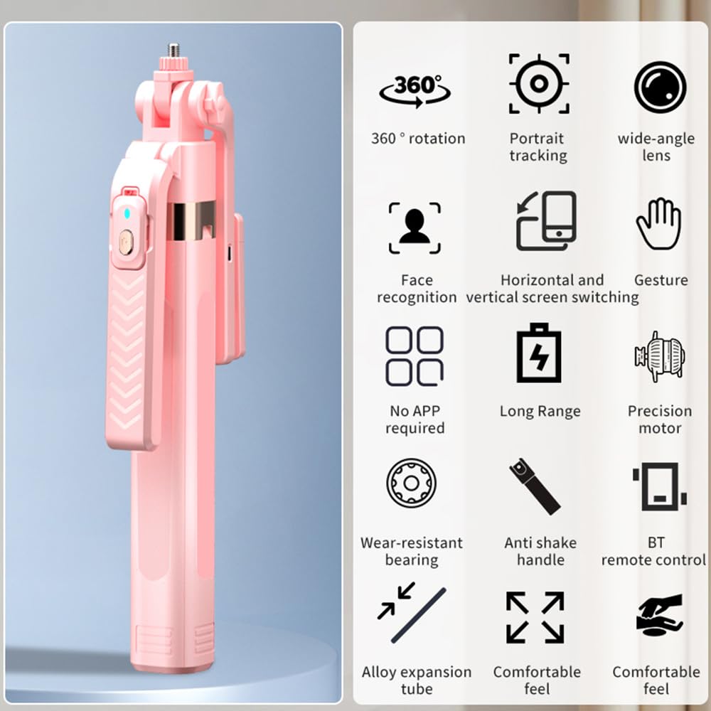 Hanzete - Bastone per selfie multifunzione 3 in 1 da 70,8 pollici, stabilizzatore cardanico con supporto asta telescopica in lega di alluminio, riconoscimento facciale anti-agitazione, controllo dei