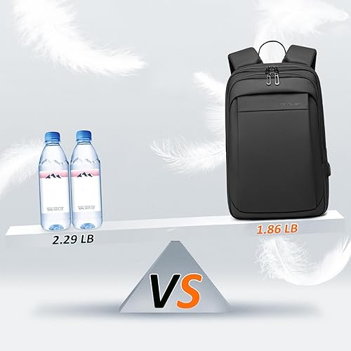 Miniatura 2 de FENRUIEN Mochila delgada para laptop para hombre, resistente al agua, ligera, con puerto de carga USB, bolsa negra para laptop de 15.6 pulgadas