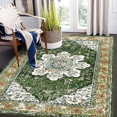 Tapete vintage bohemio bajo 4x6ft color verde