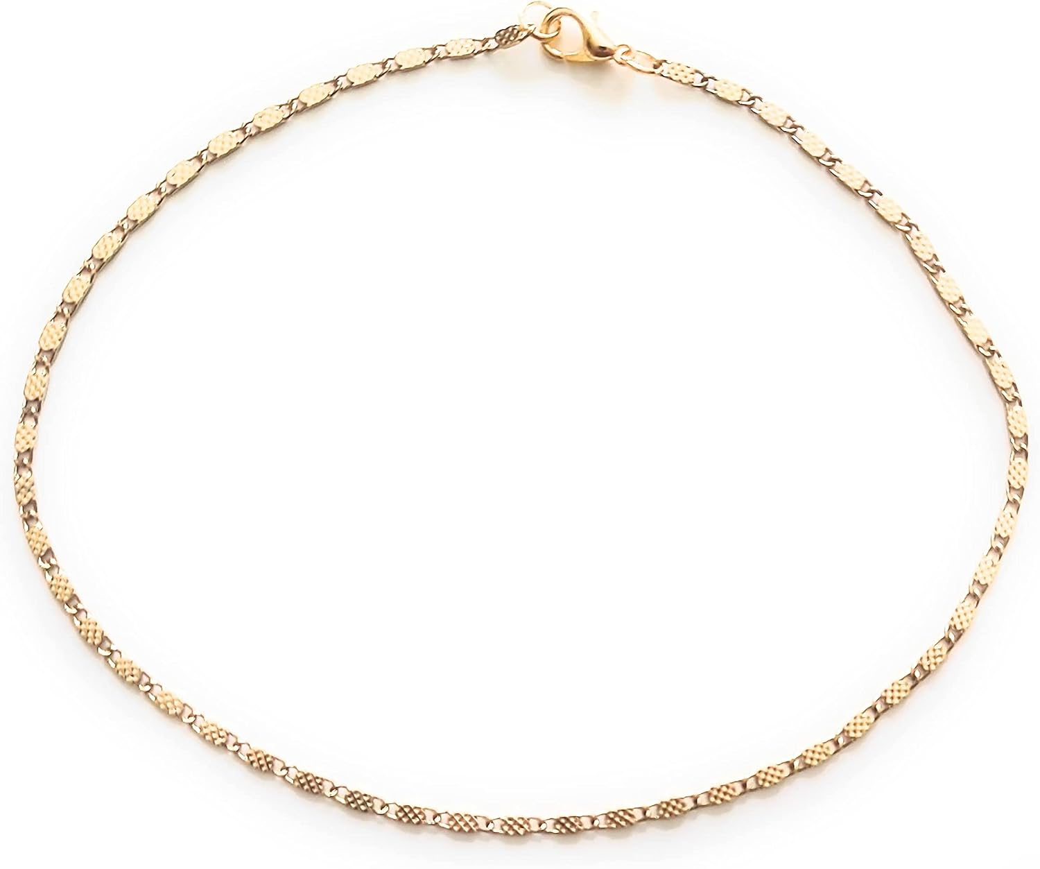 10 Inch Ankle Bracelet Chain Embossed Pattern Link Anklet Gift Boxed Gold Plated Brass