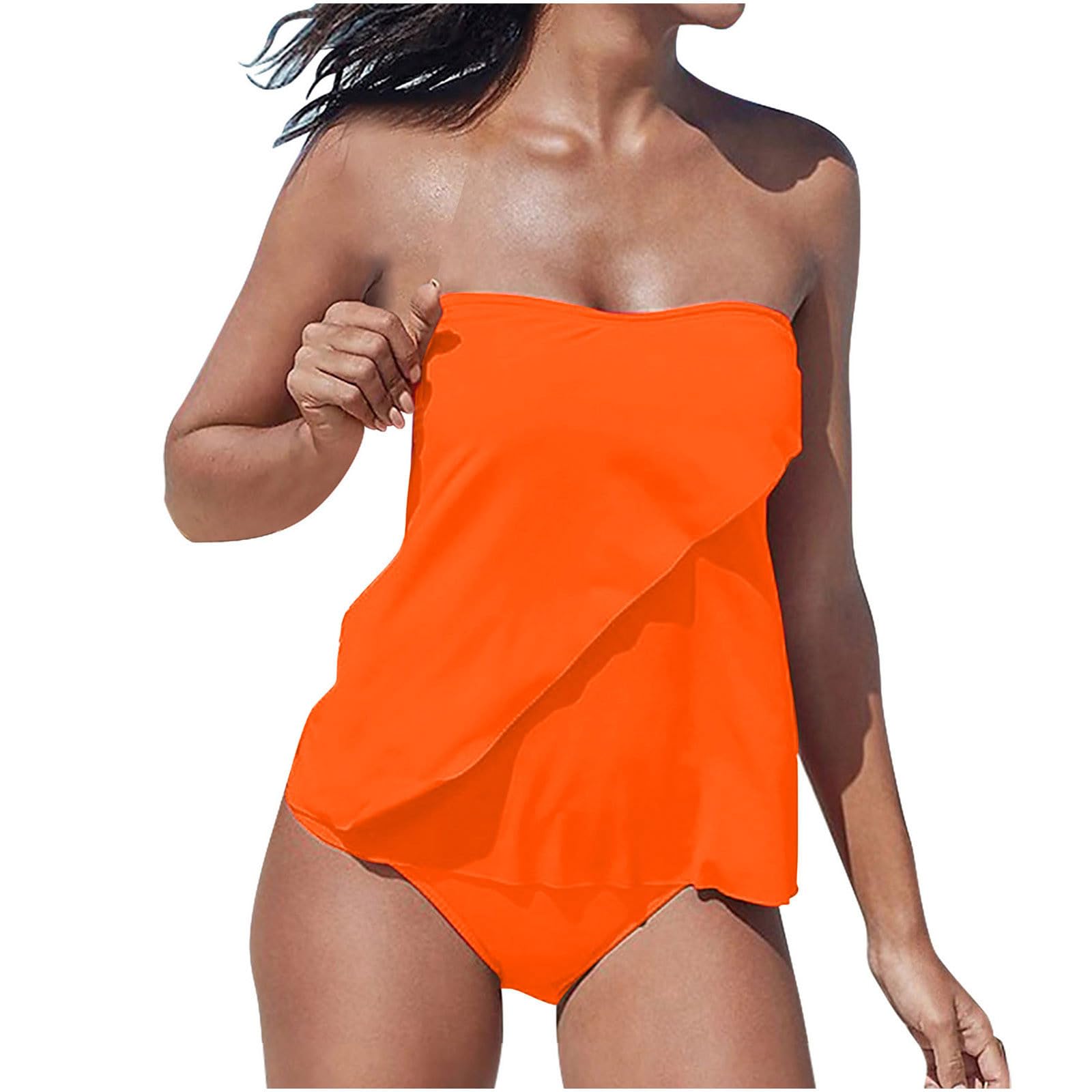 RLEHJN Tankini Damen Bauchweg,Raffung Bandeau Tankini Set Zweiteiliger Badeanzug Mode Bikini Set Flowy Push Up Oberteil mit Bikinihose Sexy Strand Badeanzüge Sommer Swimsuits Bequeme Strandmode
