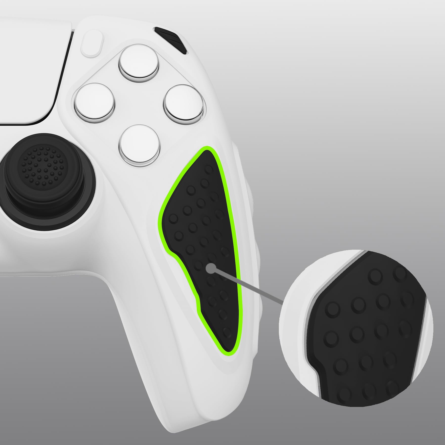 PlayVital Cover Silicone per ps5 Joystick Custodia Controller Skin Antiscivolo Copertura Gomma Protettiva&2 Copri Levette Analogiche, Knight Edizione, Bianco&Nero