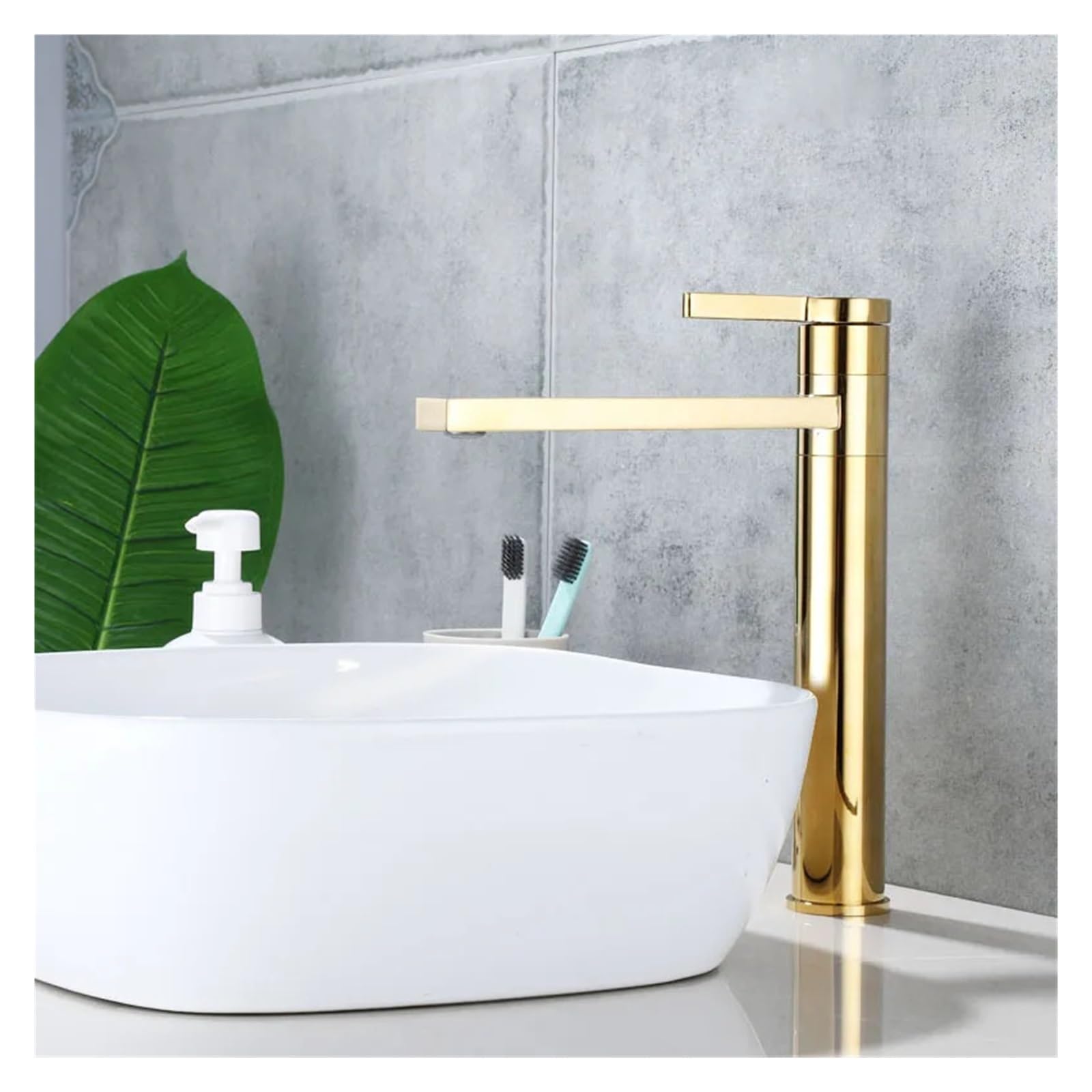Robinet de lavabo or monotrou sur comptoir mitigeur eau chaude et froide pour salle de bains