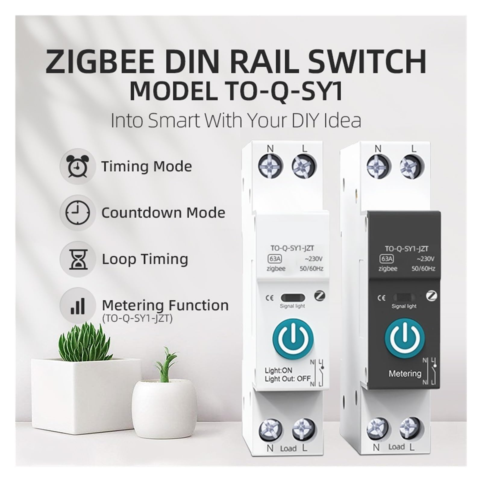 Disyuntor Inteligente TUYA ZigBee, Medición De Potencia, 1P, 63A, Carril DIN For Hogar Inteligente, Control Remoto Inalámbrico, Interruptor Inteligente Monitoreo del consumo de energía ( Size : White