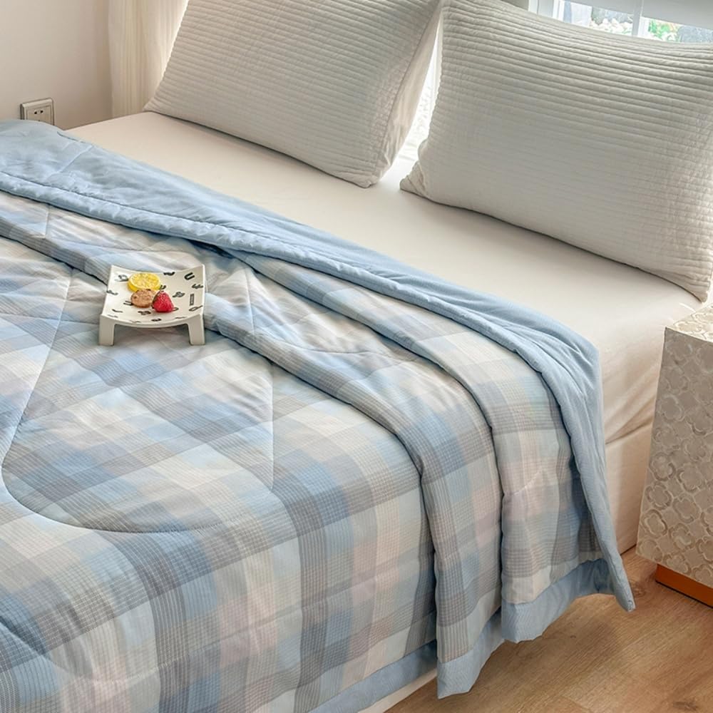 100% Baumwolle Bettüberwurf Steppdecke Tagesdecke Leichte Tagesdecken mit Präge Wohndecke aus Gesteppt Bettdecke für Einzelbett Doppelbett (Hellblau,200x230cm)