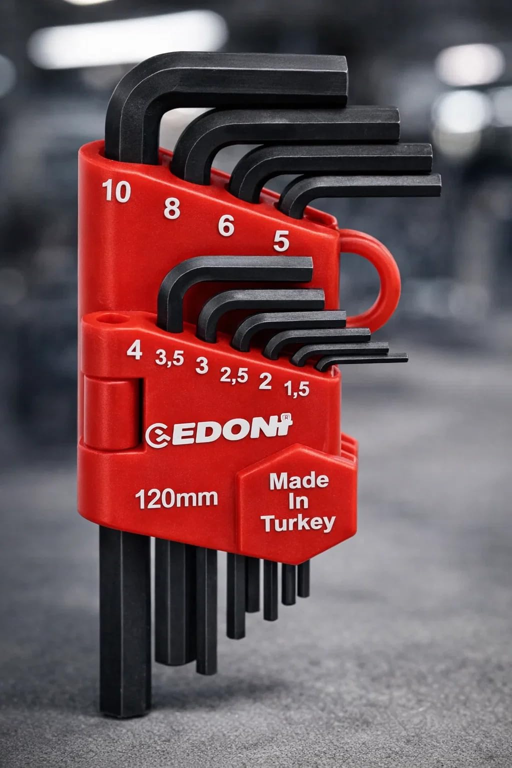 Edoni 10 Parça L Alyan Anahtar Takımı, Hex, Metrik 1.5–10 mm Boyutlu, Dayanıklı, Taşıma Aparatlı, Profesyonel Kalite, Hobi ve Endüstriyel Kullanım İçin Mini Set (Siyah, 120 mm)