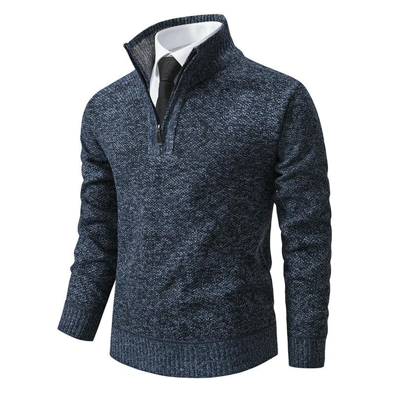 Men's Autumn Winter Plush Thickened Slim Fit Stand Collar Zipper Pullover Knit Sweater4