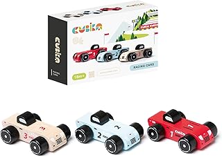 CUBIKA Wooden Racing Cars Set – Montessori Toy for Toddlers Ages 18 Months+ – 3-Pack Wooden Race Cars for Toddlers – FSC-Certified Wood, German Water-Based Paints