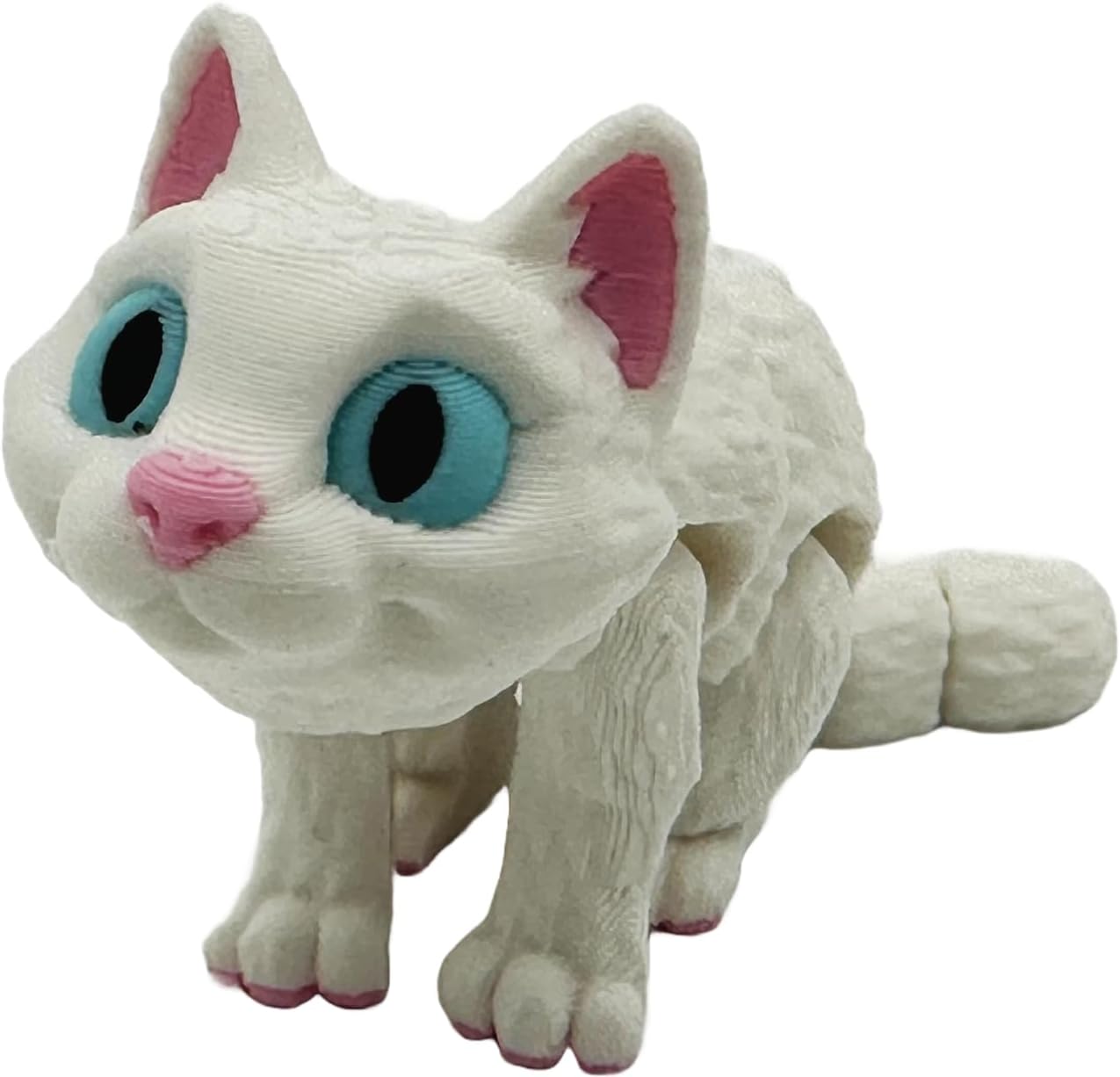 Articulated House Cat 3D Fidget Toy and Keychain Mini and Little Sizes - White Cat and Black Cat with Glow in the Dark Eyes (White, Little 4 Inch)