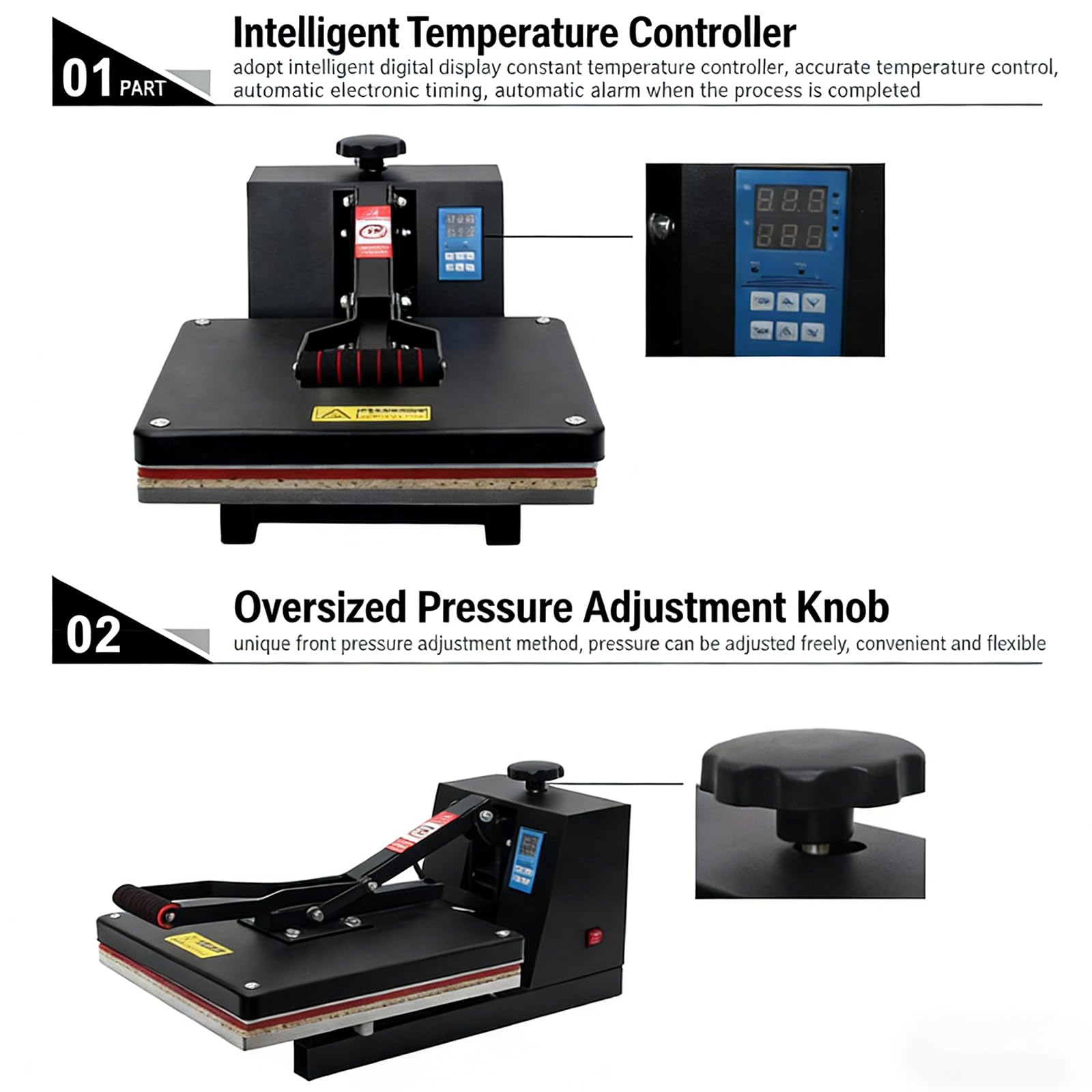 Máquina de prensa de calor para impresión de camisetas, control inteligente de temperatura, prensa en caliente con almohadilla de esponja de doble capa para pequeñas empresas y proyectos de bricolaje