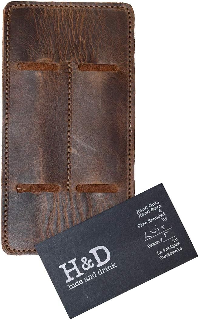 Hide & Drink, Leather Double Pen Holder/Office Essentials/Pencil Sleeve/Pouch/Case, Handmade, Bourbon Brown