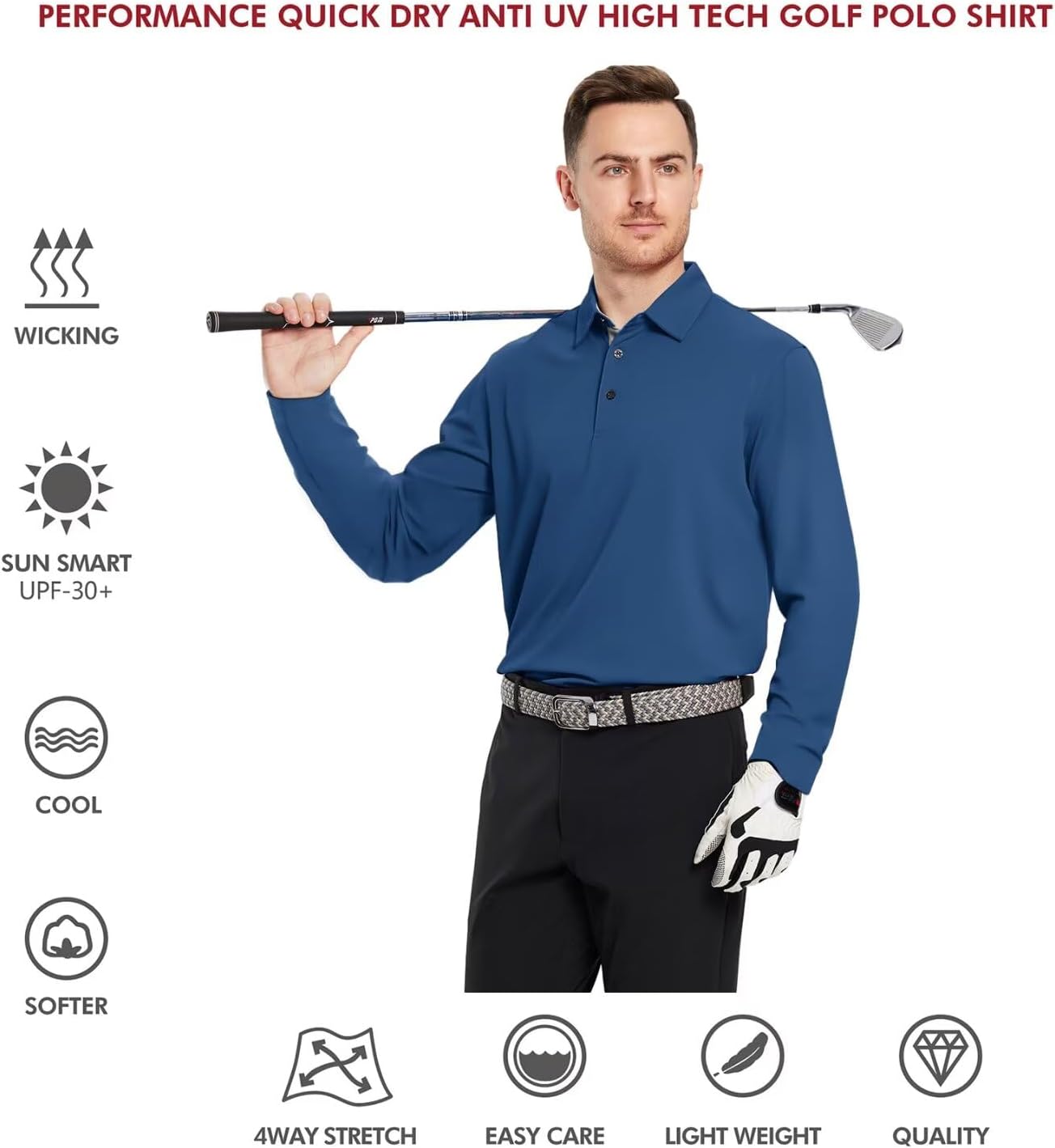 Mens Golf Shirt Short and Long Sleeve Moisture Wicking Dry Fit Performance Solid Casual Pique Golf Polo Shirts for Men - Image 5