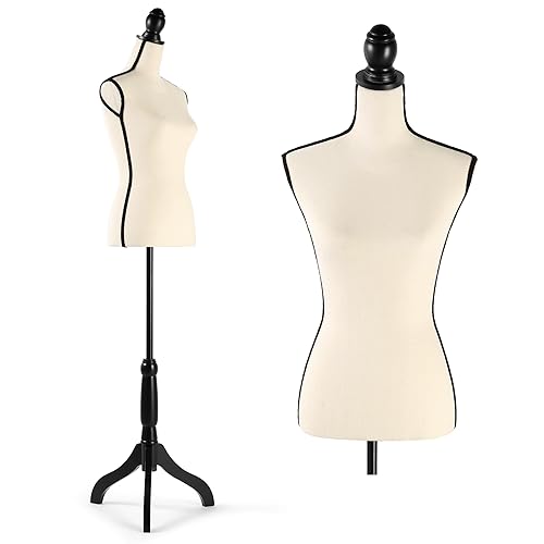 HAORUI Maniquí femenino con forma de vestido torso, cuerpo de maniquí ajustable en altura con soporte de trípode resistente para exhibición de ropa