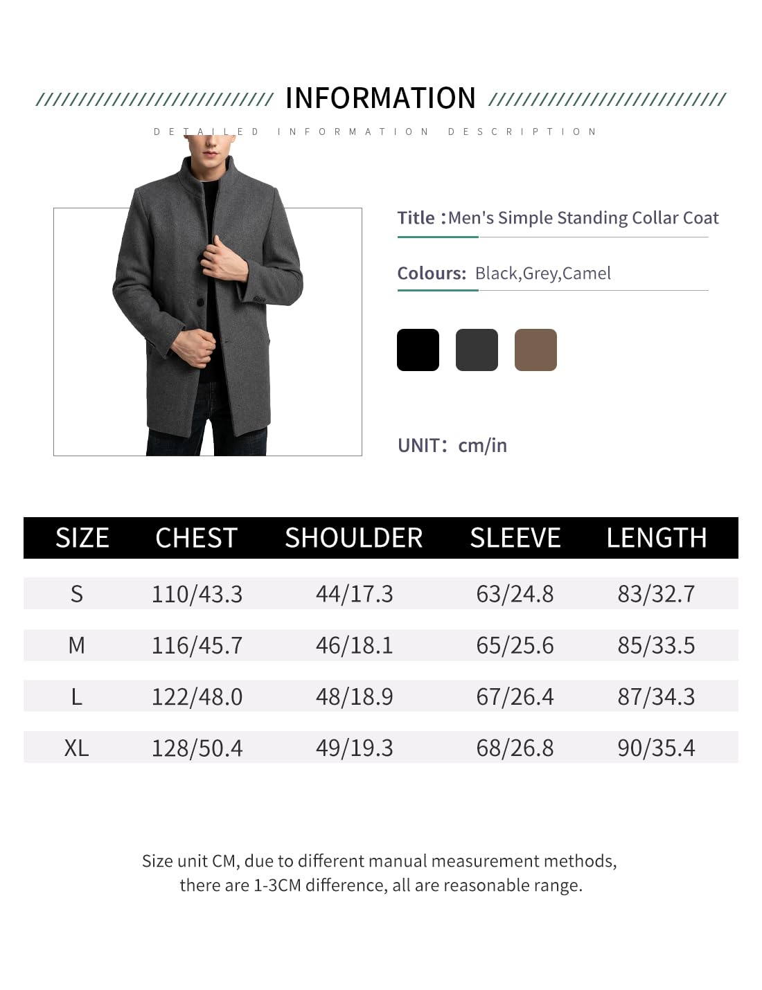 Sukany Cappotto da uomo in misto lana casual trench cappotto monopetto slim fit cappotto invernale caldo da lavoro