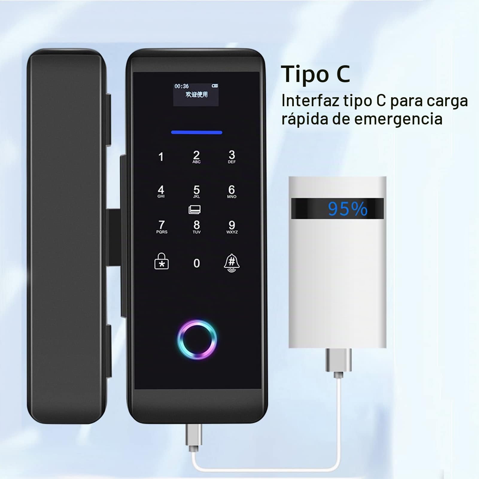 Cerradura de Puerta de Vidrio Inteligente, Seguridad Electrónica, Contraseña Biométrica de Huellas Dactilares, Tarjeta IC, Aplicación Bluetooth, Desbloqueo Remoto, Sistema de Control de(negro)
