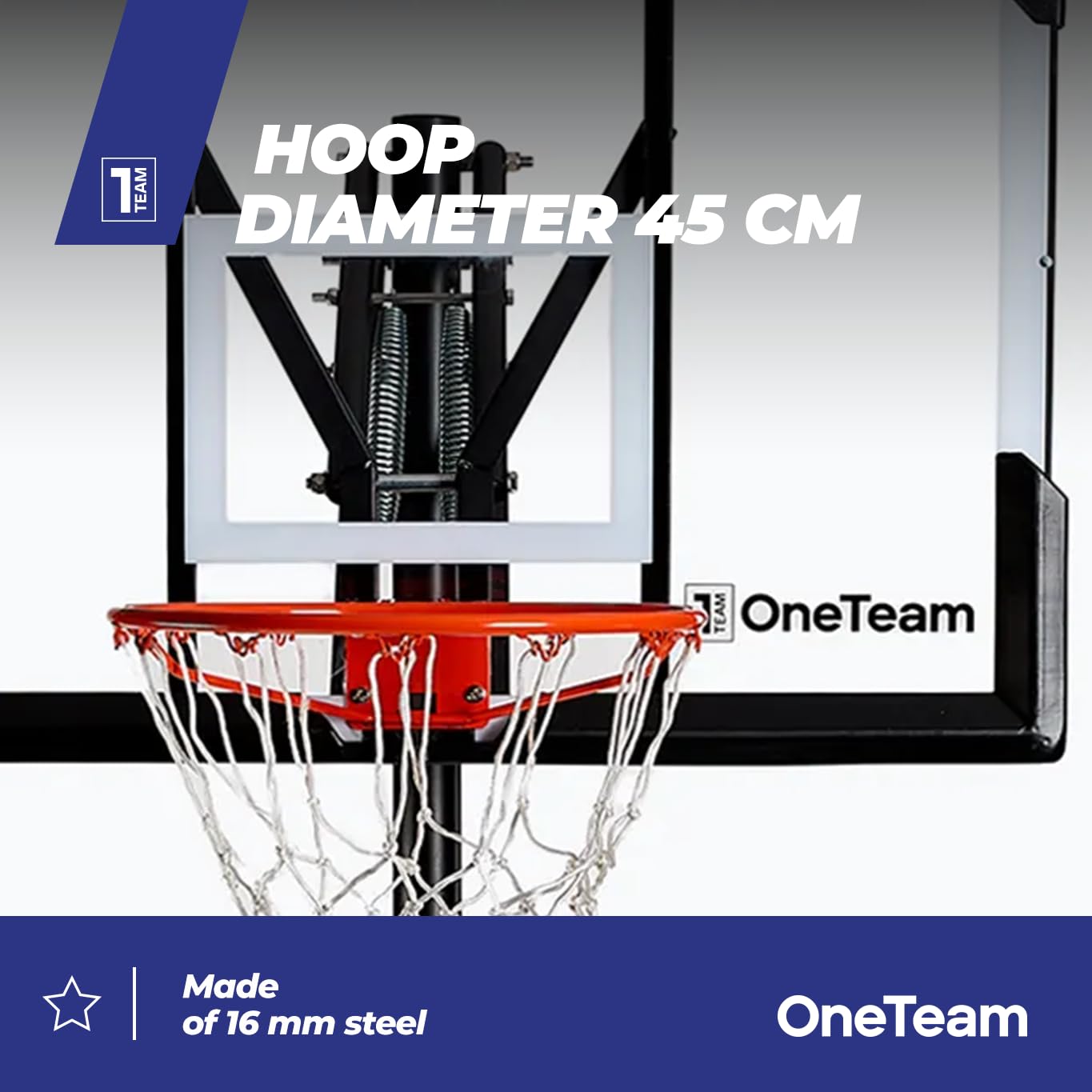 OneTeam Balón de Baloncesto BH04, Negro, Ajustable, Independiente, con Ruedas de Transporte, Material PC Duradero, Base Estable con 140 L de Capacidad con Tabla y Rejilla