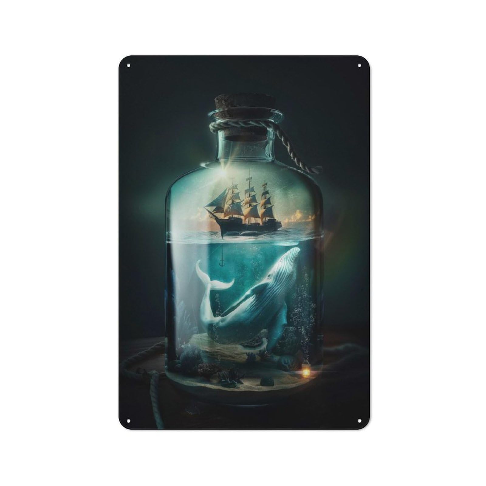 Junmoney Whale And Ship In A Bottle Retro Tin Sign 30X20cm For Living Room Or Hallway, Gift For Living Room Decor Lovers During The Christmas Season