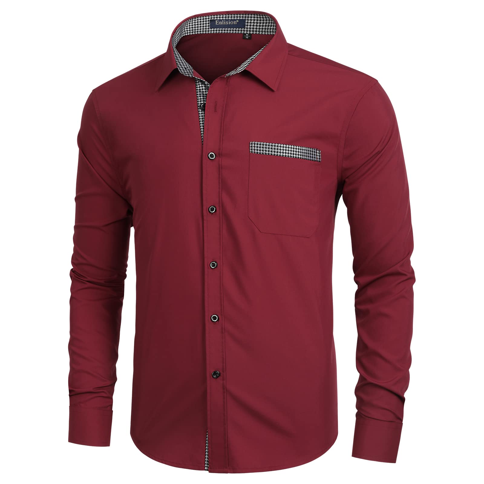 Enlision Camisa Hombre de Vestir Manga Larga Camisas Formales Boda Elegantes Camisa Casual Regular Fit con Bolsillo