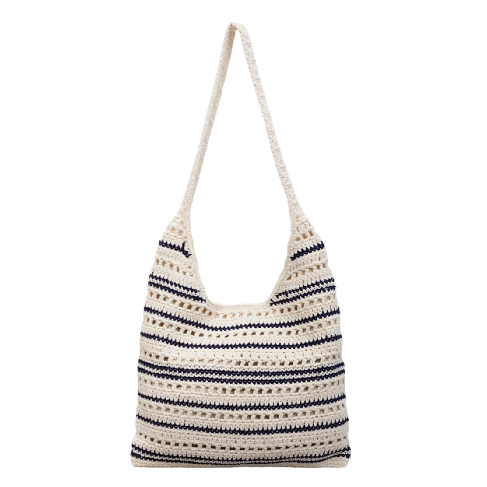 Borsa Spalla Paglia Cava all'Uncinetto, A Tracolla Tessuta Leggera di Cotone Grande capacità per Il Viaggio Giornaliero in Spiaggia-Blue