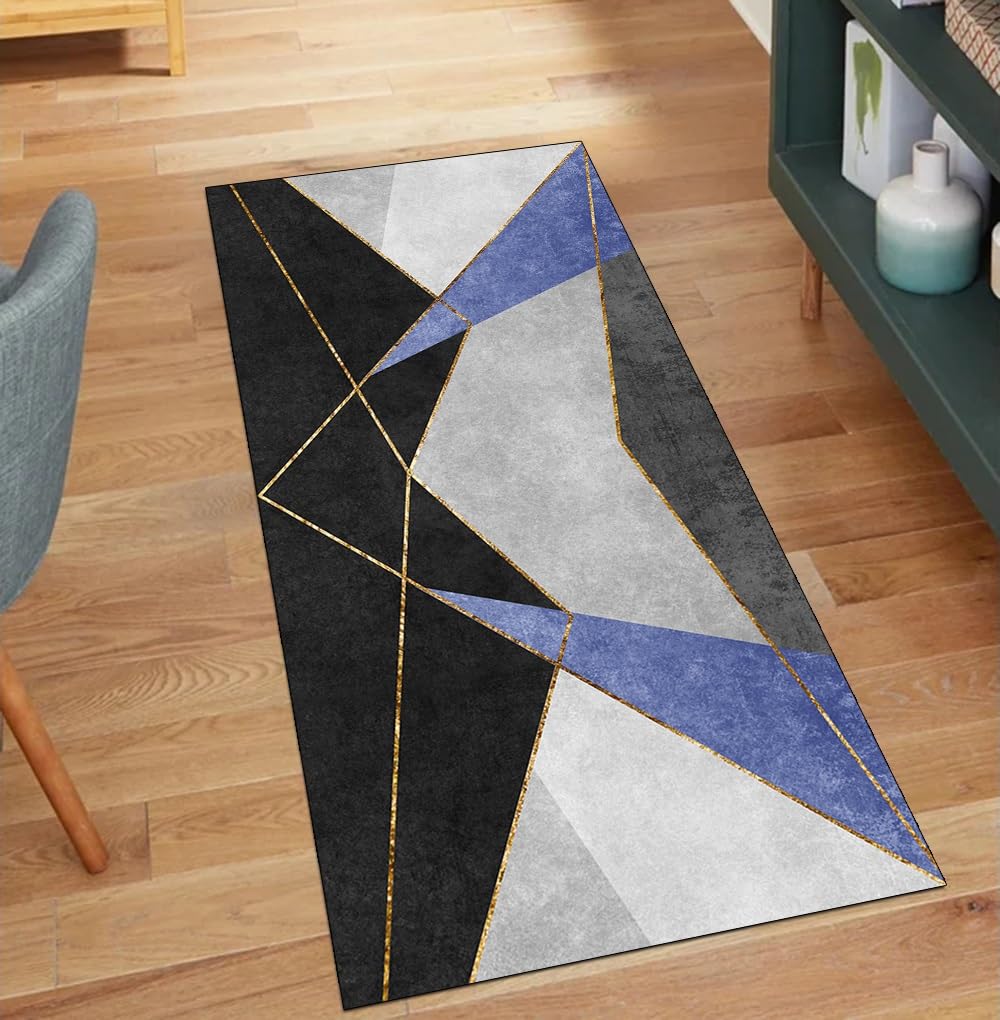 Alfombra de pasillo antideslizante y lavable en color azul de 80 x 250 cm para cocina