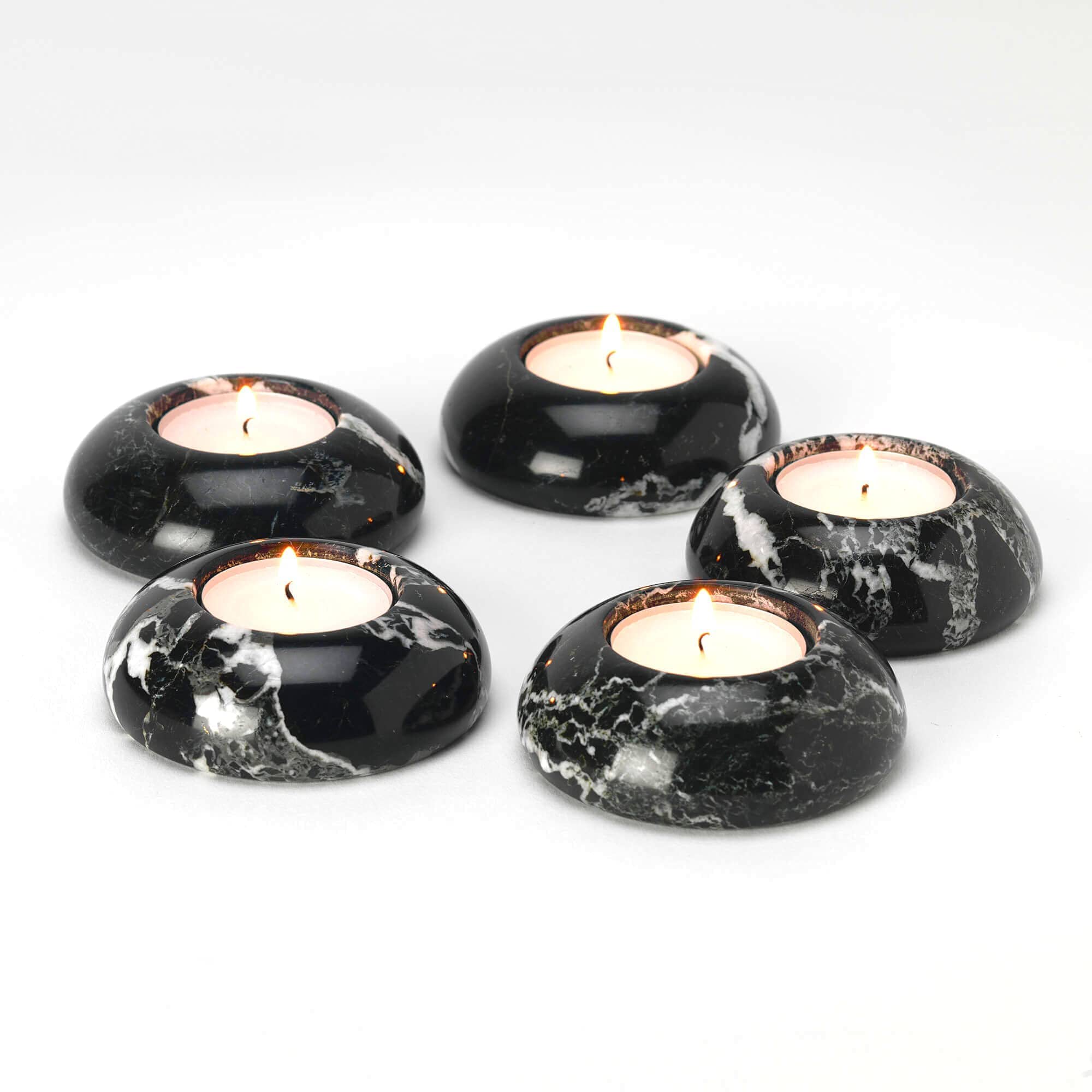 SPESHSTONES 2 Portacandele In Marmo Naturale Per Tealight – Altezza 6,3 Cm, Diametro 8,9 Cm, Nero, Decorazione Tavolo - 2