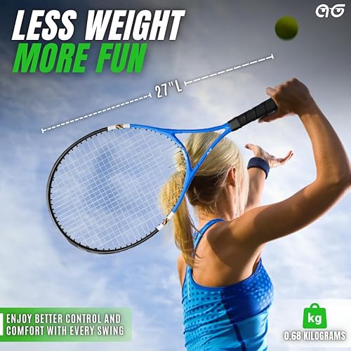 Miniatura 9 de Juego de raqueta de tenis ligera para 2 jugadores, raquetas recreativas de 27 pulgadas para adultos, para hombres, mujeres y jóvenes, paquete