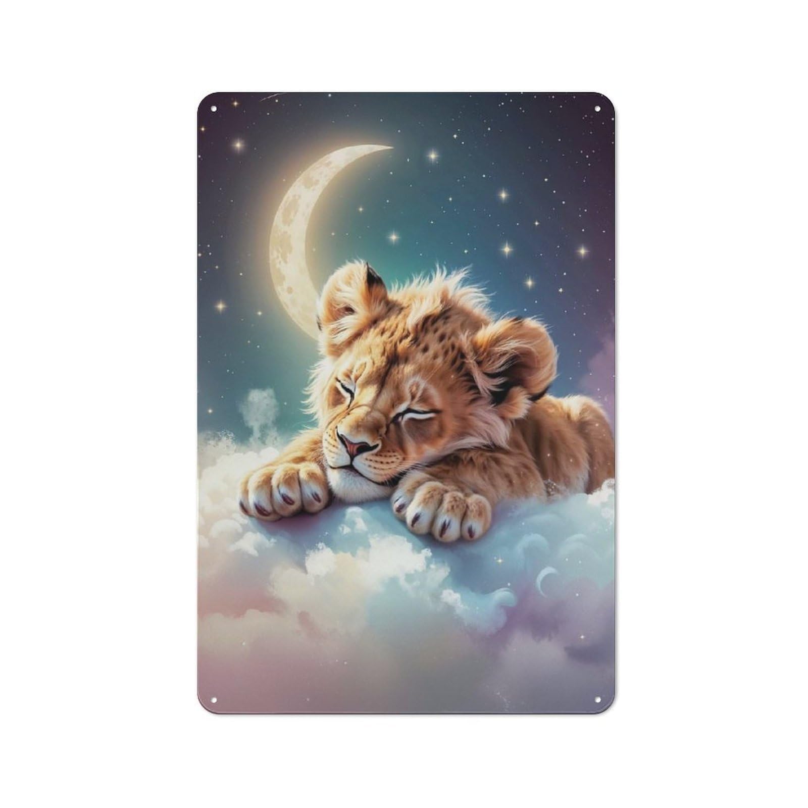 Junmoney Sleeping Lion Cub On Clouds Vintage Tin Sign 30X20cm With For Man Cave Or Games Room, For Games Room Collectors