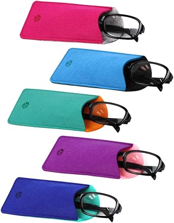 JAVOedge [5 PACK], Multi Colors Soft Felt Slip In Eyeglass Cases, Microfiber Cloth for Sunglasses & Reading Glasses