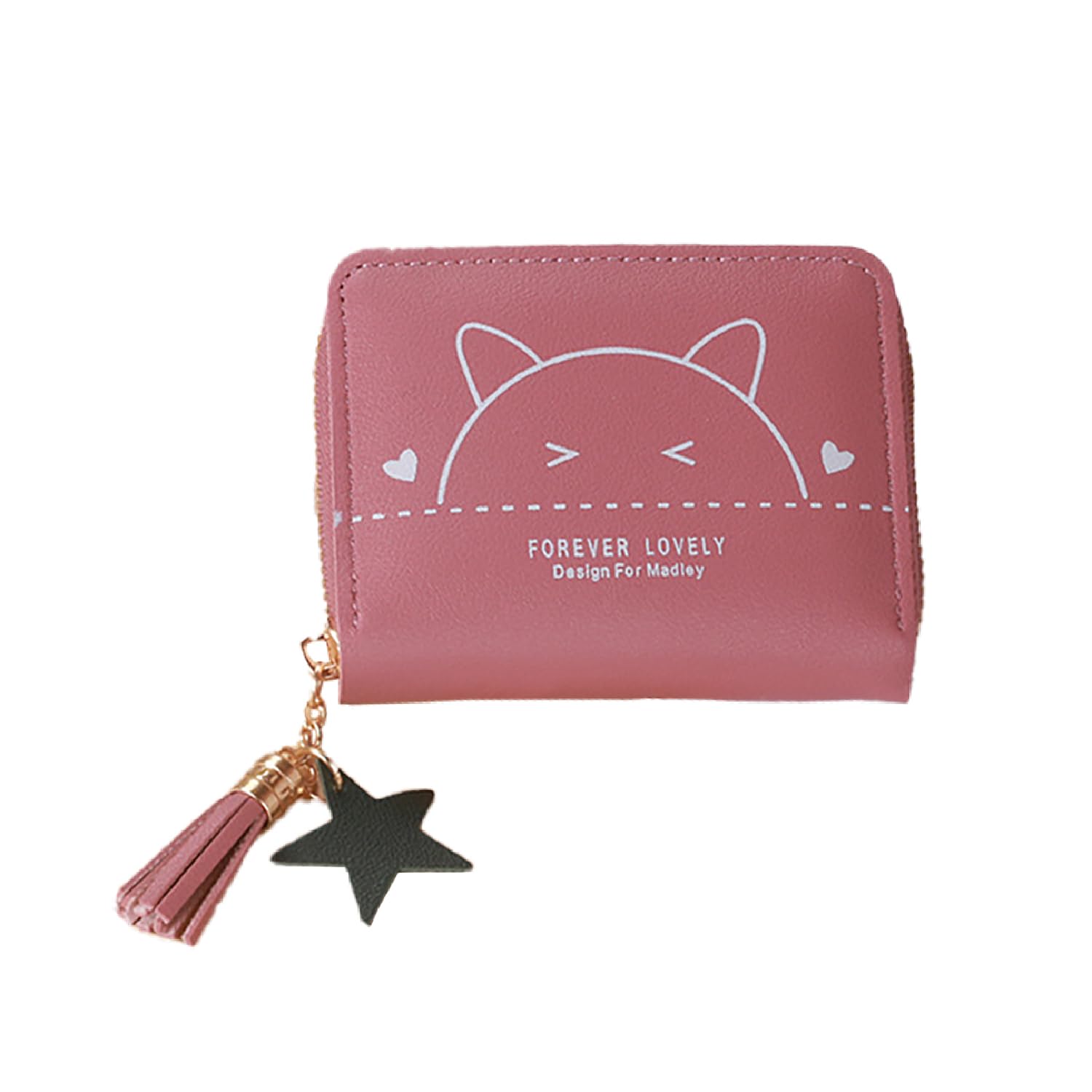 Wallet for Women's Short Cute Cat Zipper Mini Purse Card/Coin/Cash/Key Holder(Dark Pink)-image-10