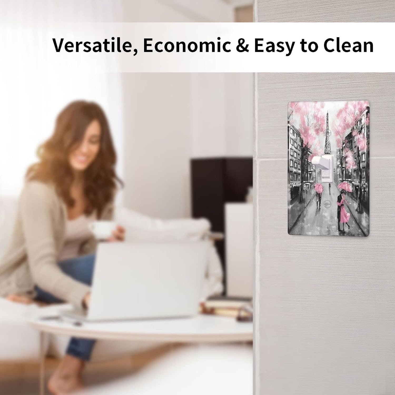 Paris Street Eiffel Tower Pink Floral Print Wall Plate Cover Graphics Decor Wallplates -Duplex Outlet Wall Plate Cover