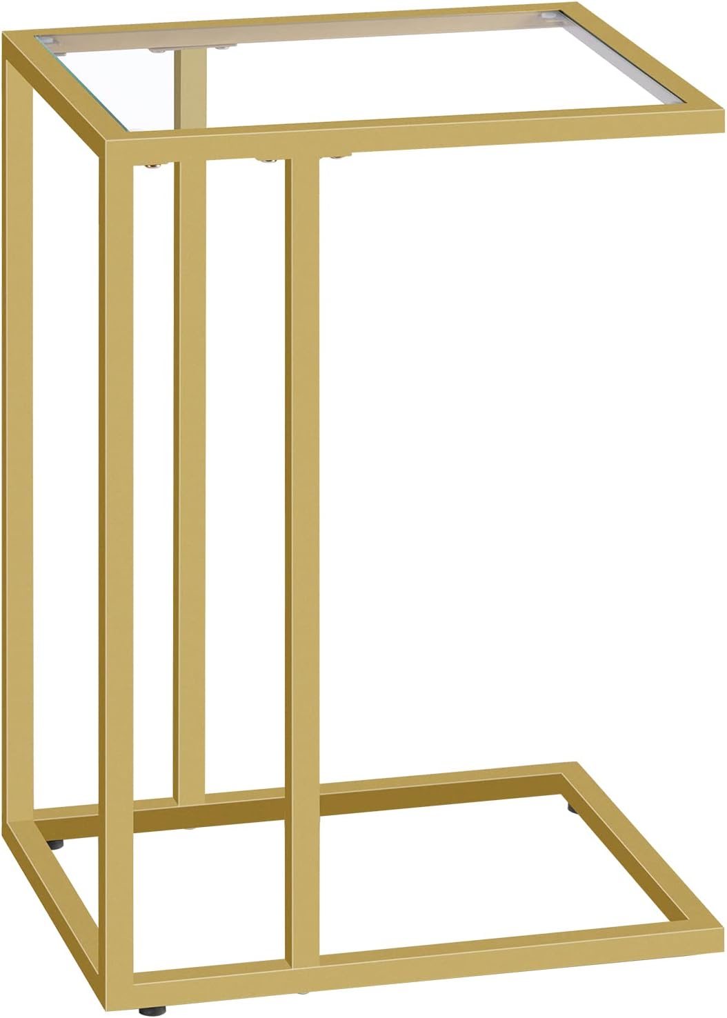 HOOBRO C Shaped End Table, Tempered Glass Snack Side Table with Metal Frame, TV Tray Table for Small Space, Sofa Couch and Bed, Modern Style, Gold GD03SF01G1