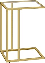 HOOBRO C Shaped Side Table, Gold Side Table, Tempered Glass End Table, Gold Bedside Table, Smsll Under Sofa Tables, Coffee Snack Tables for Small Spaces, Laptop End Table, Metal Frame, EGD03SF01G1