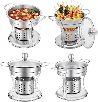 4 Set Small Buffet Warmer, Stainless Steel Chafer Round Chafing,Chafing Dish Round Dish Warmer Set,Food Warmers Buffet Set with Lid for Single Hot Pot Catering Event Parties