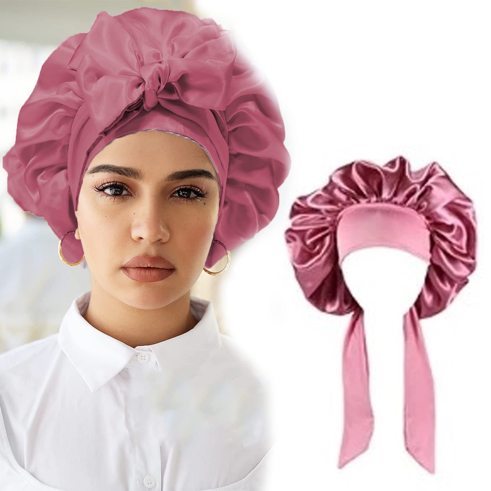 Yonchic Satin Bonnets – 2 Stück (1 Groß, 1 Mittel) – Verstellbare Seidenhaube Zum Schlafen Für Lockiges & Glattes Haar