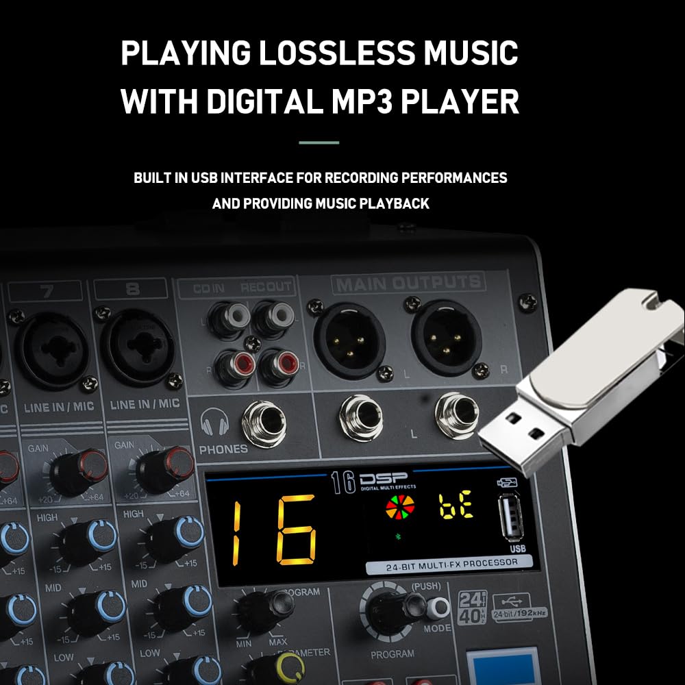 Weymic E-Series 8-Channel Professionele Mixer - USB, Bluetooth, XLR Voor Recording, DJ En Karaoke