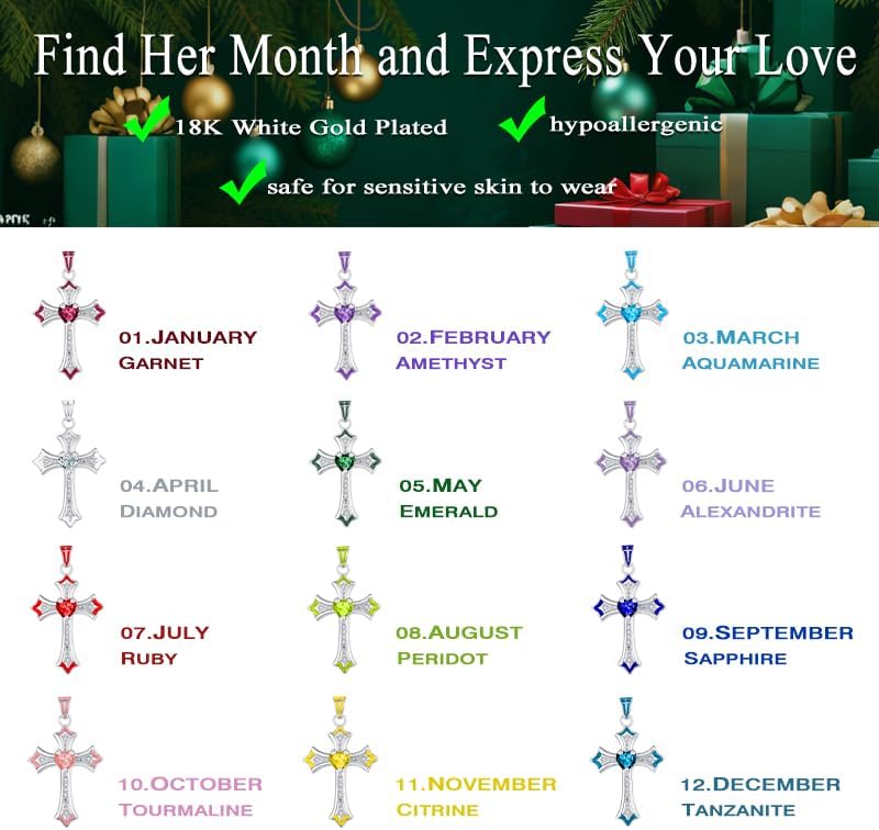 HeartMelody Cross Necklace for Women 18K White Gold Plated Heart CZ Birthstone Cross Faith Pendant Necklaces Religious Christian Jewelry Anniversary Birthday Mother's Day Gifts for Women - Image 7