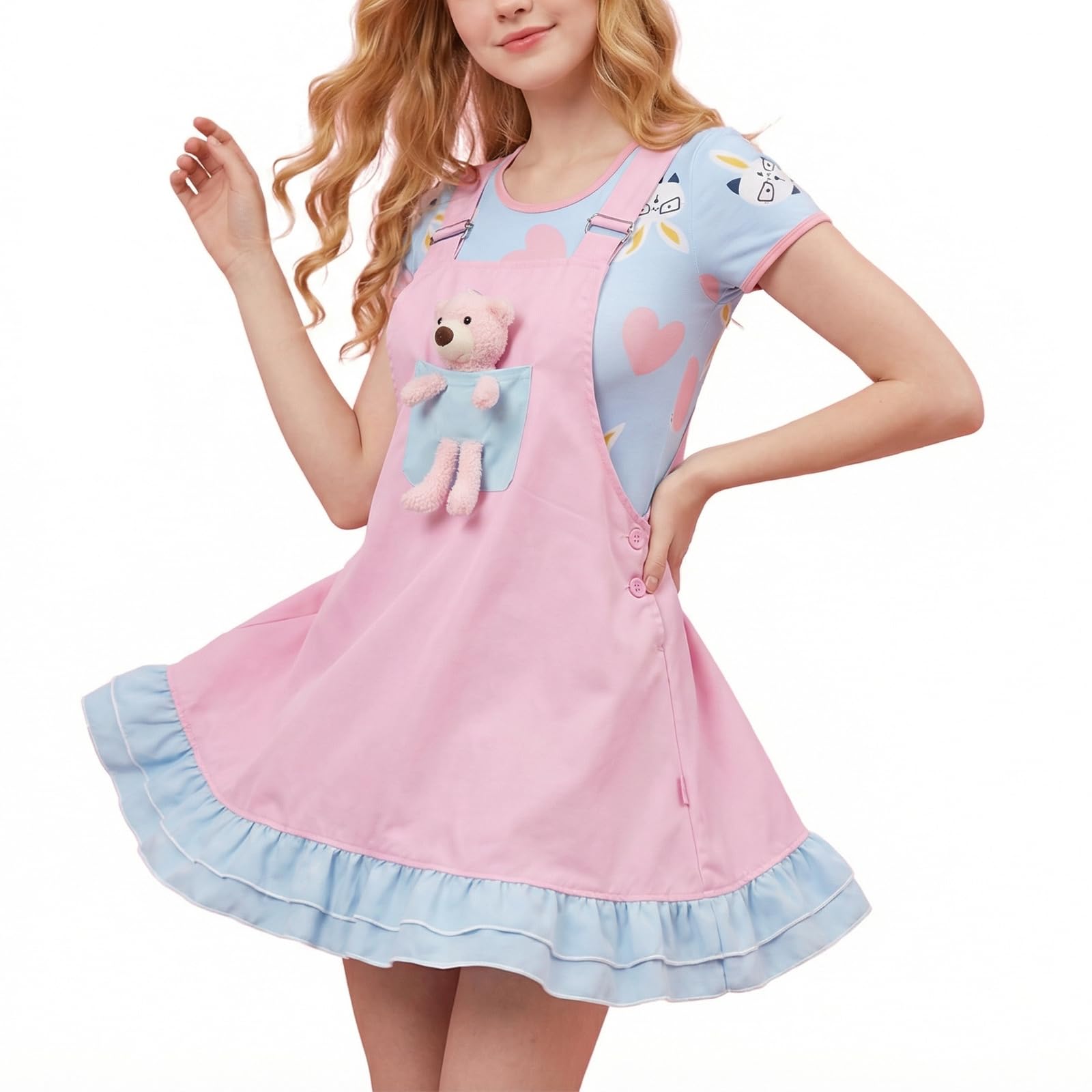 CutiePlusU Women Dungaree Dress Casual Summer Cosplay Costume Outfit 4XL