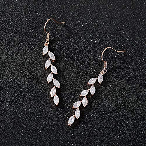 Sweetv Rose Gold Marquise Wedding Dangle Earrings For Brides Birdesmaid, Crystal Long Bridal Earrings For Women Prom #TOP4