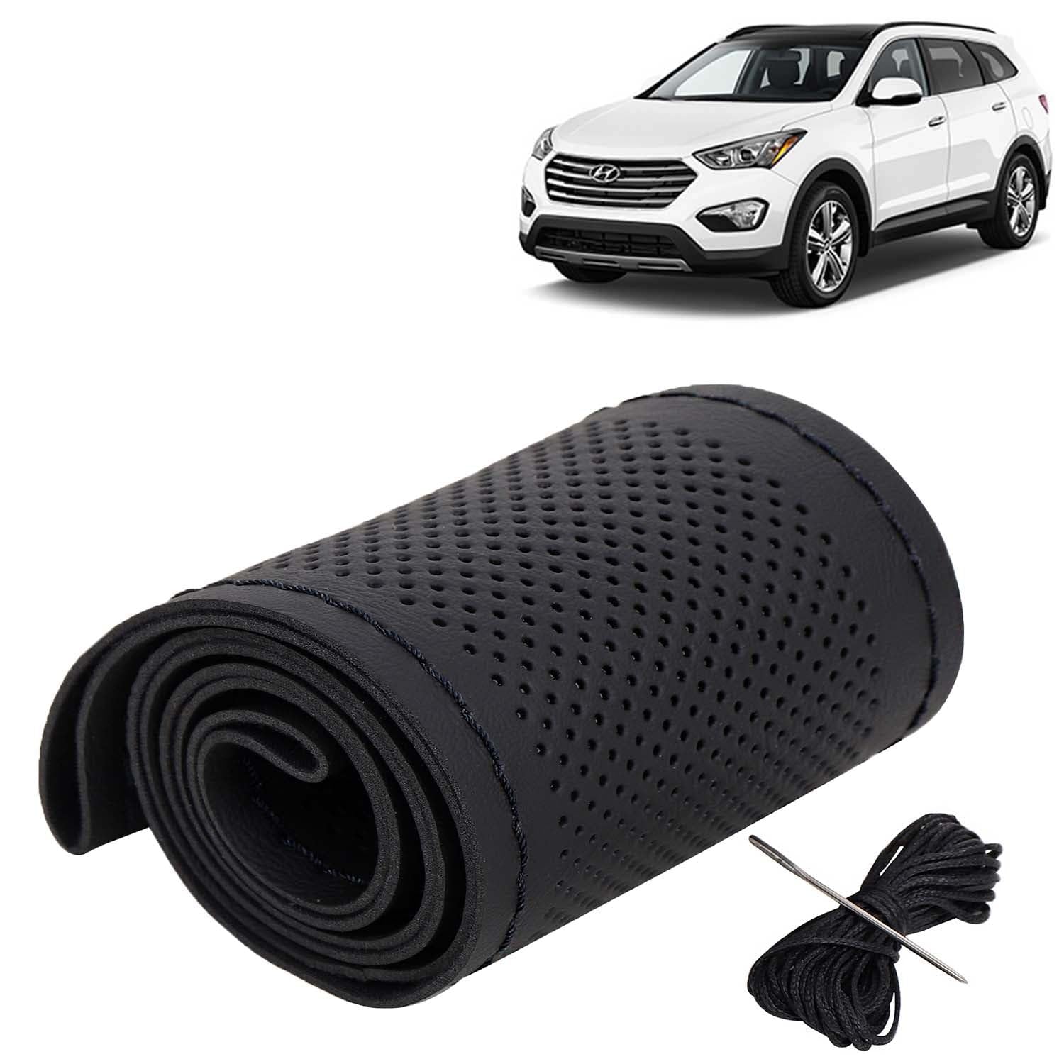 KINGSWAY® Car Steering Wheel Cover Sewable Compatible with Hyundai Santa Fe (Year 2017 Onwards), Top-Notch PU Leatherite