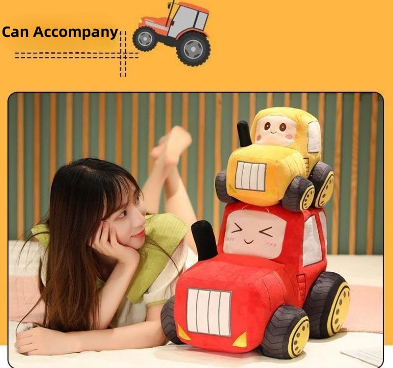 Image of Car Plush Toy Soft Stuffed Car Plush Pillow Toy CuteTractor Cartoon Throw Pillow Plushie Gifts for Kids Birthday Christmas Party (Tractor Yellow)